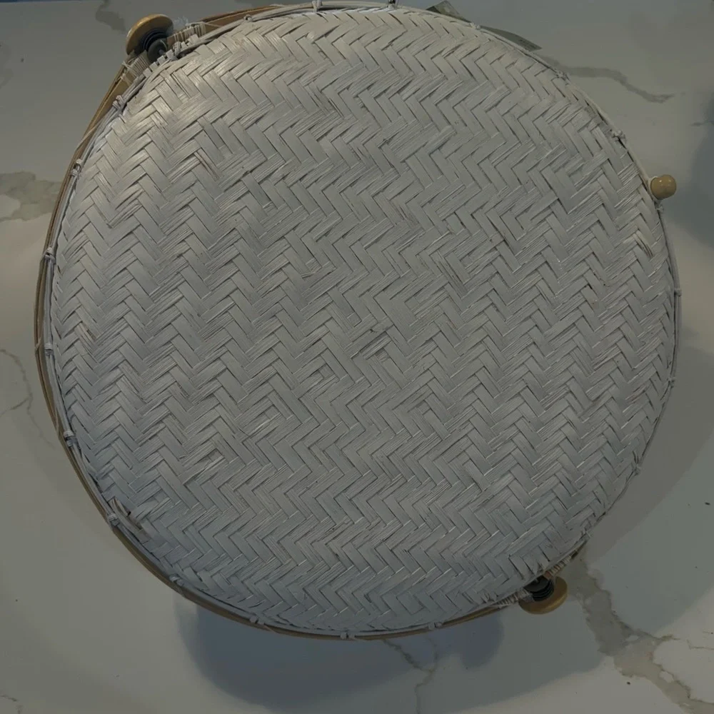 NWT - HOBBY LOBBY Woven Serving Food Basket With Tent Net Cover - White Bamboo